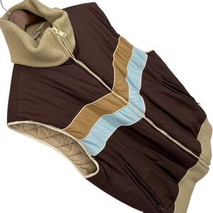 Vintage Guess Mens Brown Chevron Colorblock Puffer Vest Retro 70s Gorpcore L